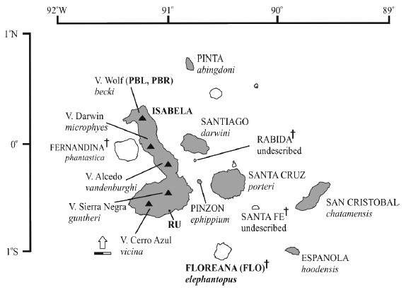 Mappa distribuzione testuggini Galàpagos